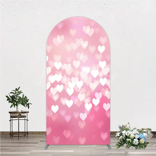 Lofaris Ethereal Pink Heart Bokeh Round Top Arch Backdrop Romantic Valentine’s Day Wedding and Baby Shower Decor
