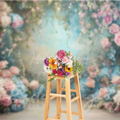Lofaris Ethereal Pink Roses Blue Hydrangeas Floral Garden Spring Photography Backdrop Wedding Baby Shower
