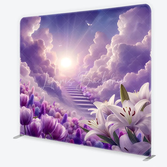 Lofaris Ethereal Purple Cloud Heavenly Stairway Square Double-Sided Backdrop Dreamy Floral Garden Photography
