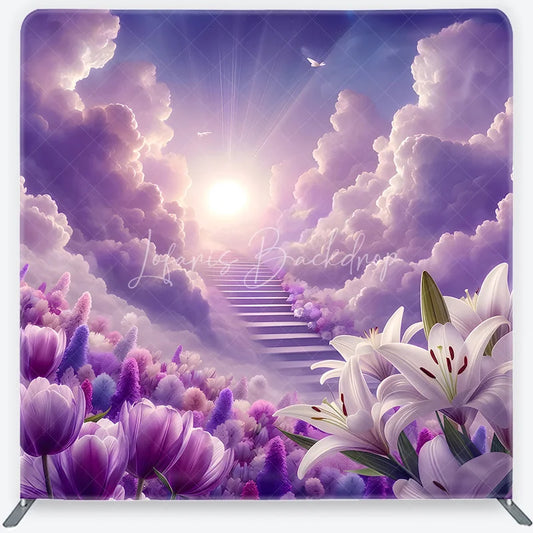 Lofaris Ethereal Purple Cloud Heavenly Stairway Square Double-Sided Backdrop Dreamy Floral Garden Photography