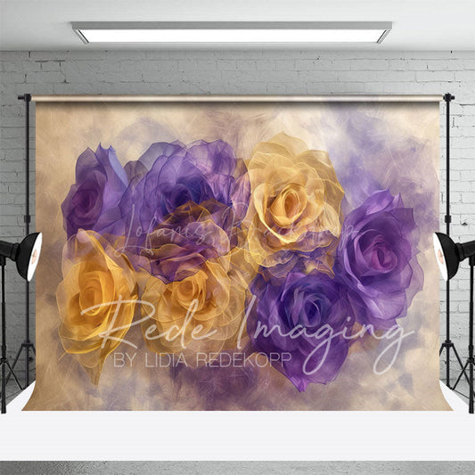 Lofaris Ethereal Purple Yellow Abstract Floral Photo Backdrop