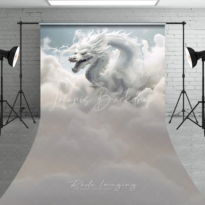 Lofaris Ethereal White Dragon in Clouds Photography Backdrop Mythical Fantasy Portrait Background