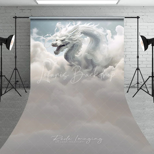 Lofaris Ethereal White Dragon in Clouds Photography Backdrop Mythical Fantasy Portrait Background