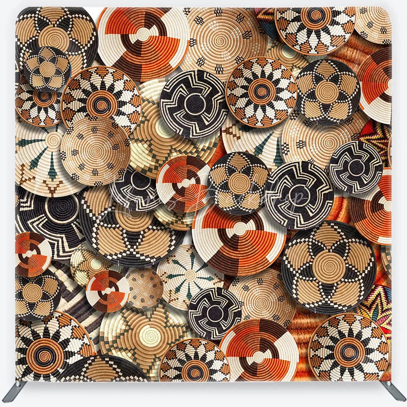 Lofaris Ethnic Woven Basket Pattern Square Double-Sided Backdrop Tribal Geometric Design for Photo Studio