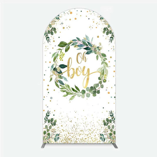 Lofaris Eucalyptus Wreath Oh Boy Arch Backdrop Greenery and Gold Glitter Baby Shower Decoration