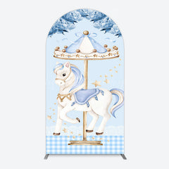 Lofaris Fairy Blue Carousel Floral Birthday Arch Backdrop