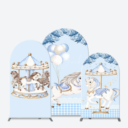 Lofaris Fairy Blue Carousel Floral Birthday Arch Backdrop