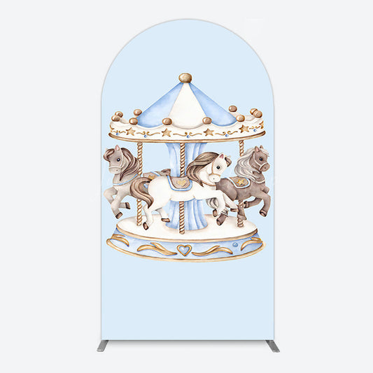 Lofaris Fairy Blue Carousel Floral Birthday Arch Backdrop