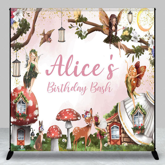 Lofaris Fairy Floral Mushroom Custom Name Birthday Backdrop