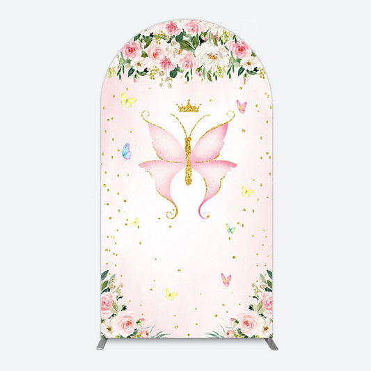 Lofaris Fairy Floral Pink Butterfly Birthday Arch Backdrop
