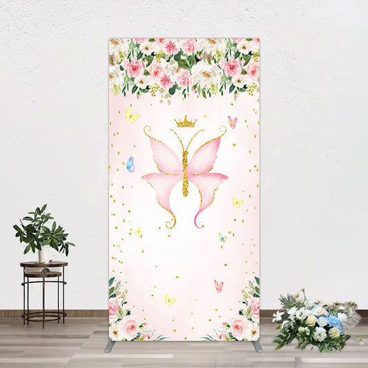 Lofaris Fairy Floral Pink Butterfly Birthday Rectangle Backdrop