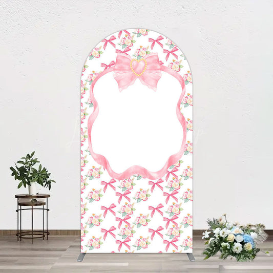 Lofaris Fairy Pink Bow Tie Floral Birthday Arch Backdrop