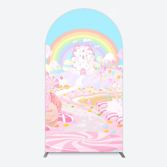 Lofaris Fairy Pink Candyland Rainbow Birthday Arch Backdrop