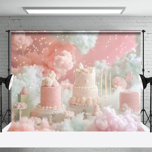 Lofaris Fairy Pink White Clouds Lighted Cake Smash Backdrop