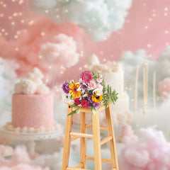 Lofaris Fairy Pink White Clouds Lighted Cake Smash Backdrop