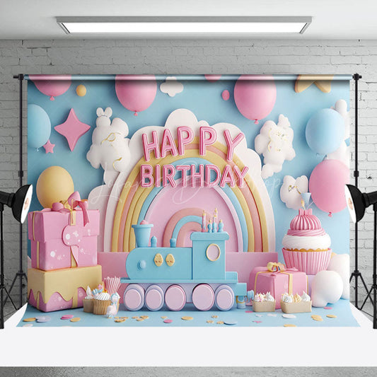 Lofaris Fairy Rainbow Balloons Train Cake Smash Backdrop