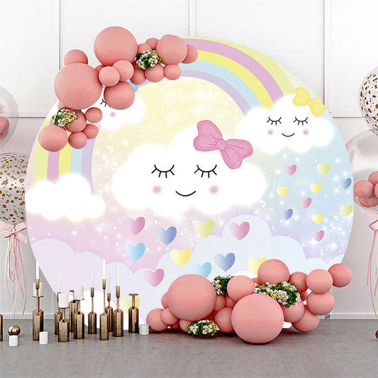Lofaris Fairy Rainbow Clouds Hearts Round Birthday Backdrop