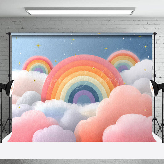 Lofaris Fairy Rainbow Clouds Starry Cake Smash Photo Backdrop