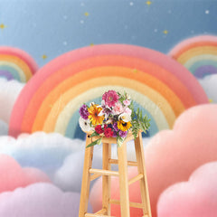 Lofaris Fairy Rainbow Clouds Starry Cake Smash Photo Backdrop