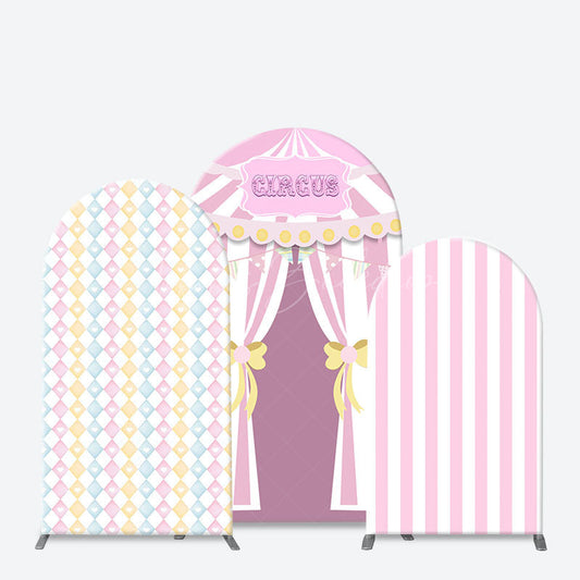 Lofaris Fairy Rhombus Stripe Circus Birthday Arch Backdrop