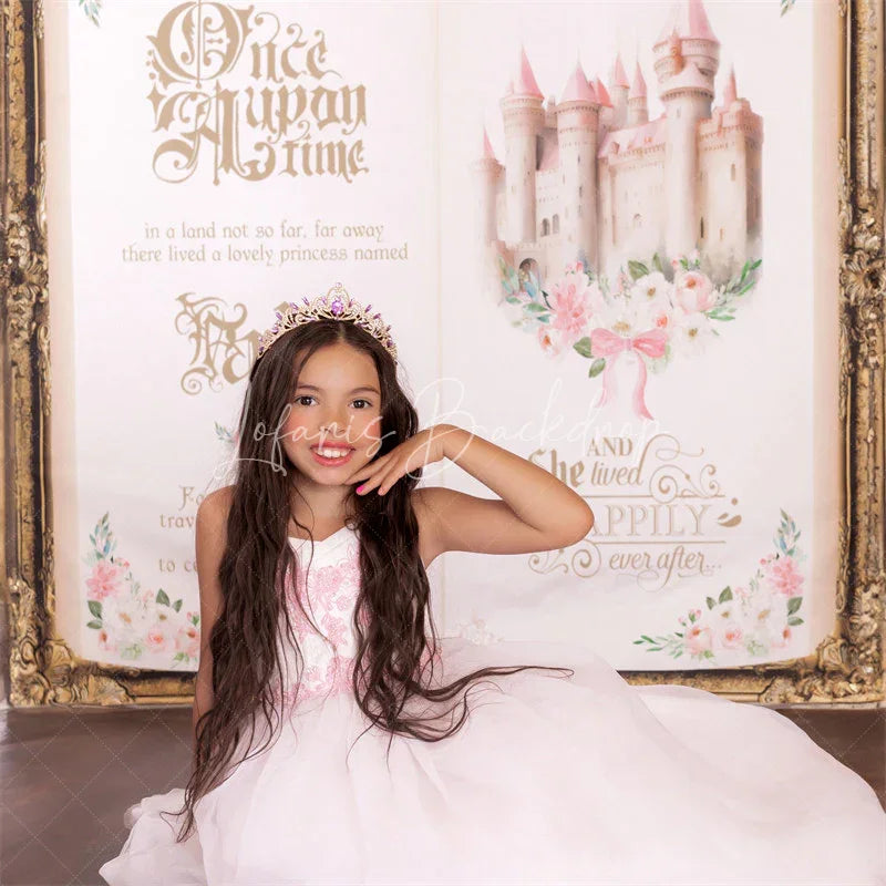Lofaris Fairy Tale Book Castle Custom Name Birthday Backdrop