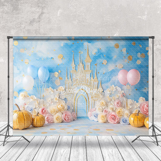 Lofaris Fairy Tale Castle Floral Pumpkin Cake Smash Backdrop