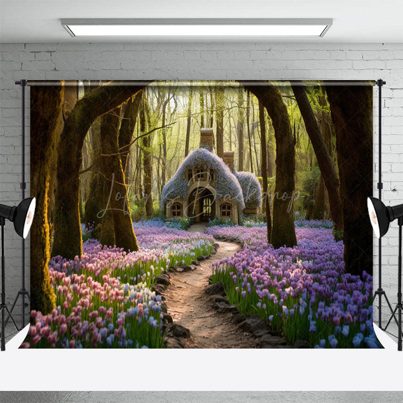 Lofaris Fairy Tale Floral Sea Forest Cabin Photo Backdrop