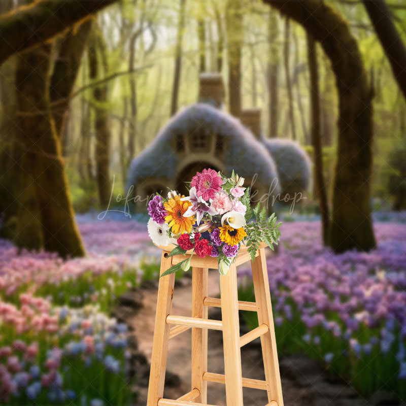 Lofaris Fairy Tale Floral Sea Forest Cabin Photo Backdrop