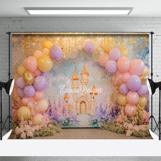 Lofaris Fairy Tale Gold Pink Castle Girl Cake Smash Backdrop