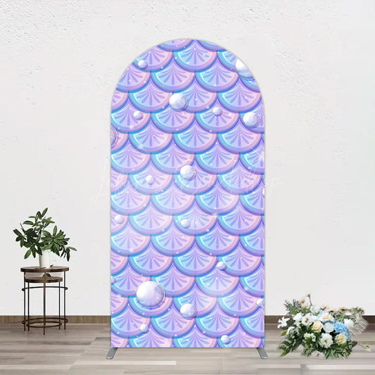 Lofaris Fairy Tale Mermaid Scale Pearl Birthday Arch Backdrop