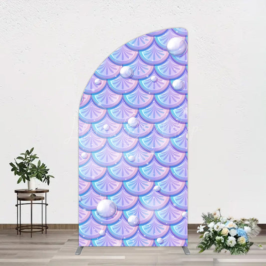 Lofaris Fairy Tale Mermaid Scale Pearl Birthday Half Moon Arch Backdrop