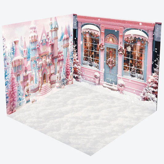Lofaris Fairy Tale Pink Candyland Christmas Room Set Backdrop