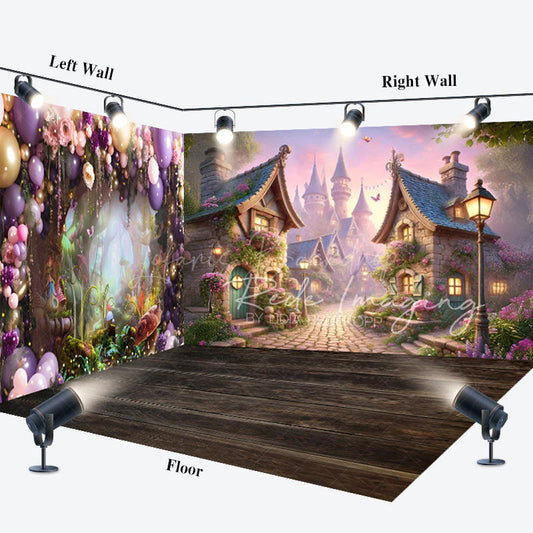 Lofaris Fairy Wonderland Balloons Wood Floor Room Set Backdrop