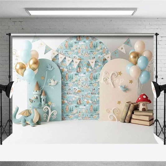 Lofaris Fairytale Castle and Dragon Photography Backdrop Knight Adventure Party Banner
