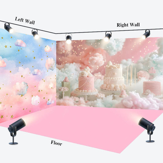Lofaris Fairytale Colorful Sky Cloud Cake Room Set Backdrop