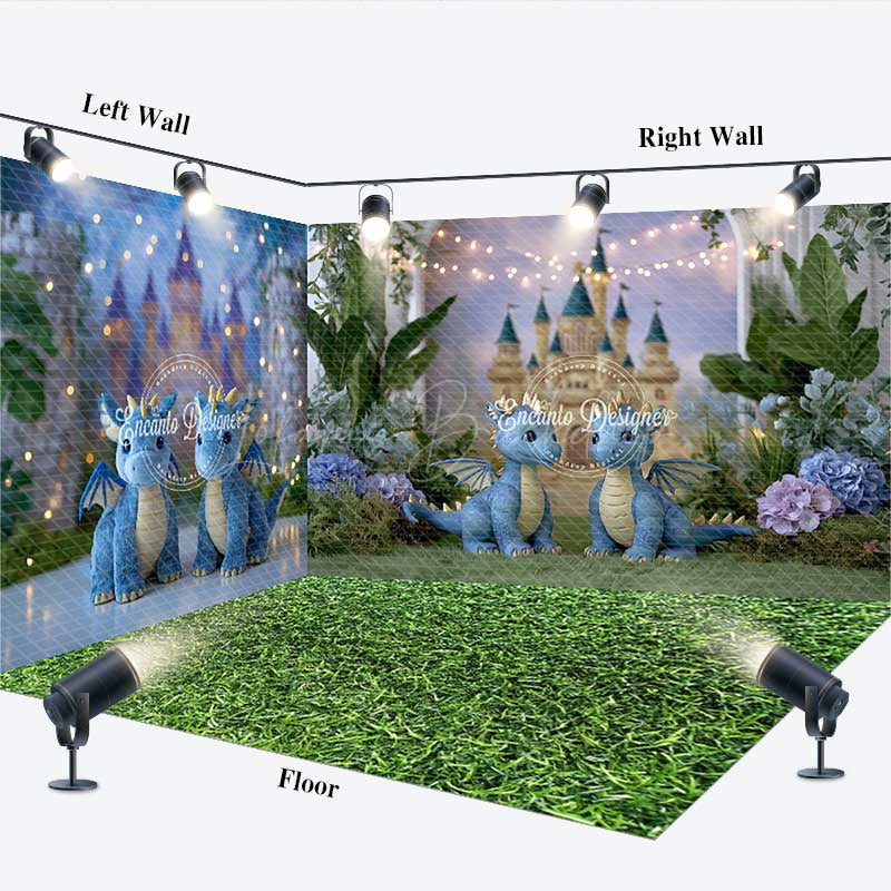 Lofaris Fairytale Dragons and Enchanted Castle Room Set Backdrop for Kids Birthday Cake Smash Photo Studio Background
