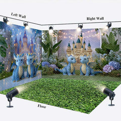 Lofaris Fairytale Dragons and Enchanted Castle Room Set Backdrop for Kids Birthday Cake Smash Photo Studio Background