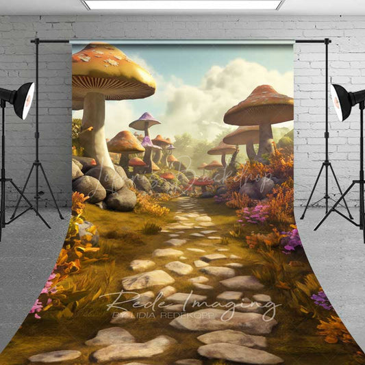 Lofaris Fairytale Mushroom Forest Cake Smash Sweep Backdrop Whimsical Fungi Path and Scenery Enchanted Garden Photo Prop