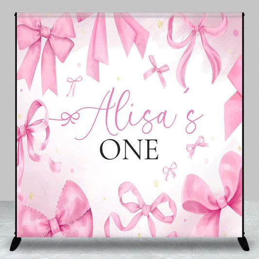 Lofaris Fairytale Pink Bow Custom Name One Birthday Backdrop