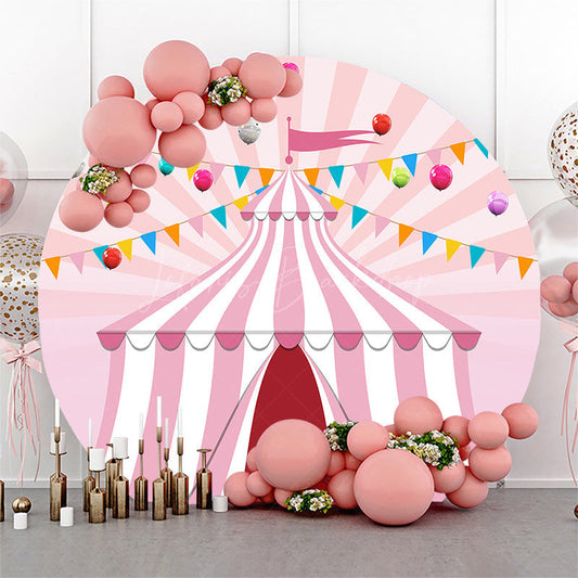 Lofaris Fairytale Pink Circus Tent Round Birthday Backdrop