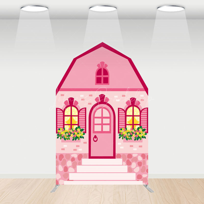 Lofaris Fairytale Pink Princess House Barn Door Arch Backdrop