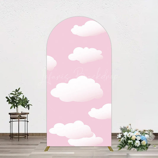 Lofaris Fairytale Pink White Clouds Birthday Arch Backdrop
