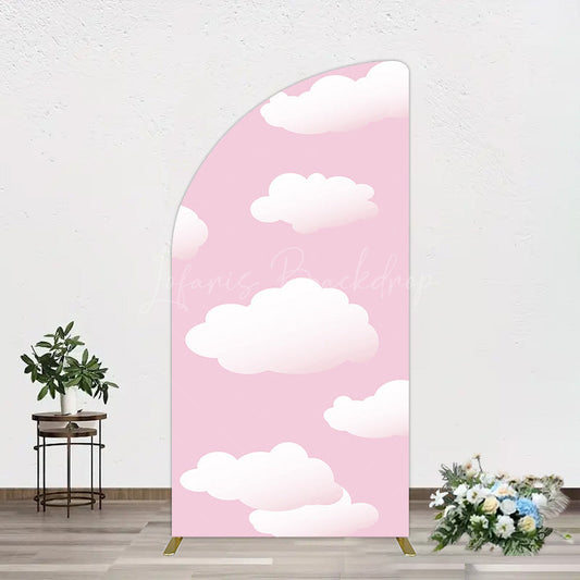 Lofaris Fairytale Pink White Clouds Birthday Half Moon Arch Backdrop