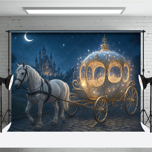 Lofaris Fairytale Princess Carriage with White Horse Photography Backdrop Magical Castle Cinderella Inspired Cake Smash