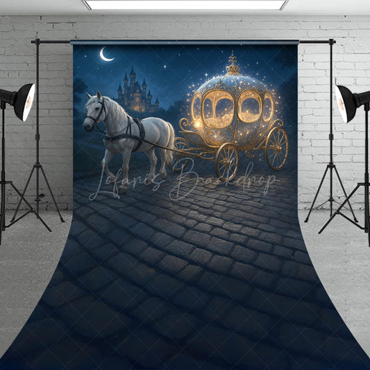 Lofaris Fairytale Princess Carriage with White Horse Sweep Backdrop Magical Castle Cinderella Inspired Cake Smash