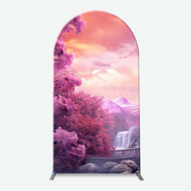 Lofaris Fairytale Princess Castle Arch Backdrop Magical Pink Kingdom for Girl’s Birthday Dreamy Party Photo Booth Decor