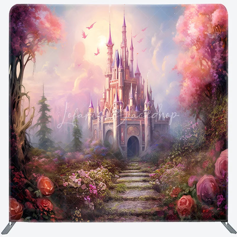 Lofaris Fairytale Princess Castle Double-Sided Tension Fabric Backdrop Magical Pink Forest Dreamy Party Photo Booth
