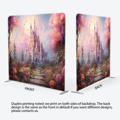 Lofaris Fairytale Princess Castle Double-Sided Tension Fabric Backdrop Magical Pink Forest Dreamy Party Photo Booth