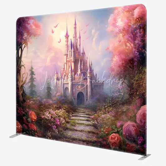 Lofaris Fairytale Princess Castle Double-Sided Tension Fabric Backdrop Magical Pink Forest Dreamy Party Photo Booth