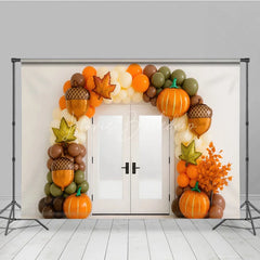 Lofaris Fall Balloon Arch Photography Backdrop White Door with Pumpkin and Acorn Balloons Modern Autumn Party Decor